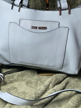 Steve Madden Light White Pebbled Tote with Front Pocket